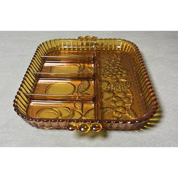Vintage Indiana Amber Depression Glass Fruit Platter Serving Divided Tray - Picture 5 of 10
